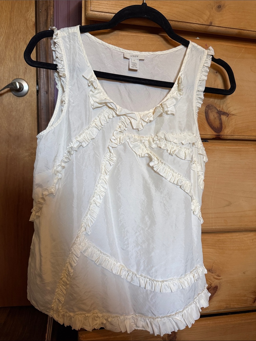 J. Crew Cream Ruffle Silk-Blend Sleeveless Top
